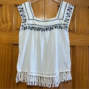 Hippie Laundry Cotton Boho Tunic White/Navy Size Small NWT